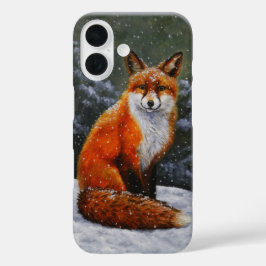 落ちる雪のかわいいアカギツネ iPhone 16ケース