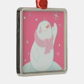 落ちる雪片のために達する雪だるま メタルオーナメント (右)