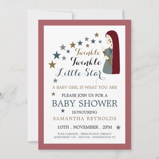 落ちエレガントつ星、女の子の赤ちゃんシャワー 招待状 (正面)