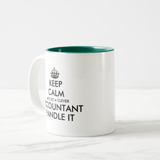 落ち保着いて会計士に任せおもしろいる ツートーンマグカップ (正面左)