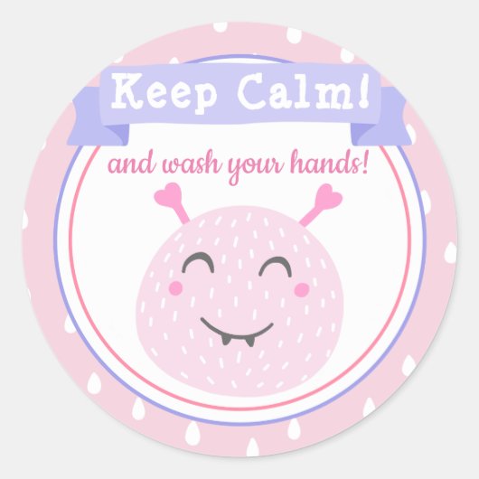 落ち保着いて手を洗え!コロストップナウイルス ラウンドシール (正面)