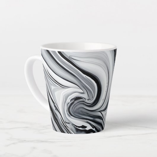 落ち着いたインクの渦巻き大理石 – タイムレスエレガンス カフェラテマグ (左アングル)