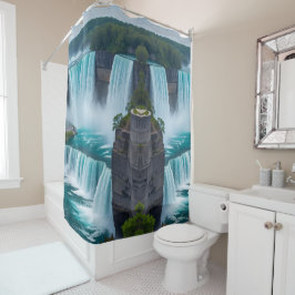 「落ち着いたカスケーディングカルム – ナイアガラ秋バスルーム・アート」 シャワーカーテン