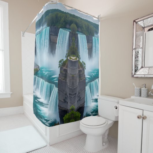 「落ち着いたカスケーディングカルム – ナイアガラ秋バスルーム・アート」 シャワーカーテン (インサイチュ)