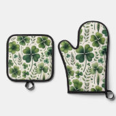 落ち着いたクローバー 鍋つかみ&鍋敷きセット (正面)