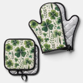 落ち着いたクローバー 鍋つかみ&鍋敷きセット (正面/裏面)