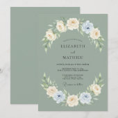 落ち着いたグリーンの静かな春の結婚式 招待状 (正面/裏面)