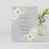 落ち着いたスレートグレイの春の結婚式 招待状 (スタンド正面)