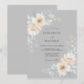 落ち着いたスレートグレイの春の結婚式 招待状 (正面/裏面)
