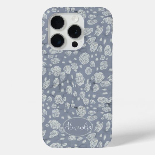 落ち着いたダスティブルーのバラの花柄スマホケース Case-Mate iPhoneケース (裏面)
