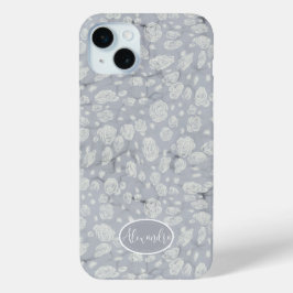 落ち着いたダスティブルーのバラの花柄スマホケース iPhone 15 MINIケース