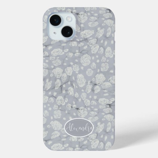 落ち着いたダスティブルーのバラの花柄スマホケース Case-Mate iPhoneケース (裏面)