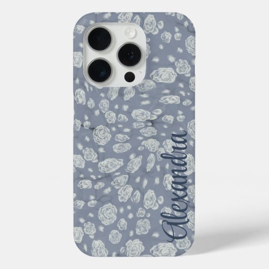 落ち着いたダスティブルーの花柄のスマホケース 薔薇デザイン Case-Mate iPhoneケース (裏面)