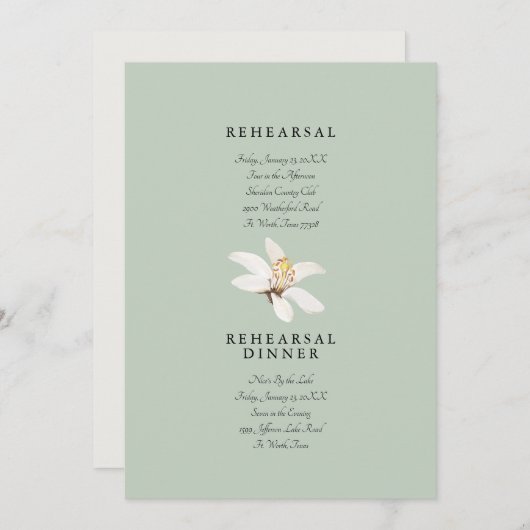 落ち着いたトロピカル結婚な葉のセージリハーサル 招待状 (正面/裏面)