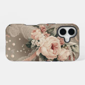 落ち着いたトーンの花のコケット柄 iPhone 16ケース (裏面横)