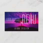 落ち着いたピンクの日没および木の霊気 名刺 (正面)