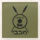 落ち着いたマカビーの盾と槍 ガラスコースター (正面)