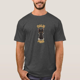 **落ち着いた優雅な猫 - 黒と金のミニマルキャットアート** Tシャツ