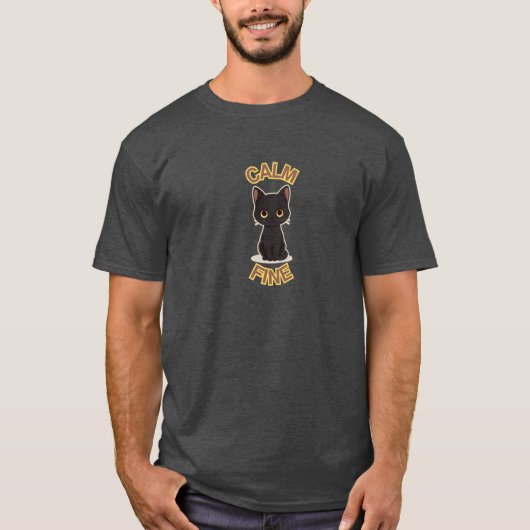 **落ち着いた優雅な猫 - 黒と金のミニマルキャットアート** Tシャツ (正面)