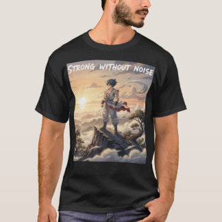 落ち着いた強さ アニメスタイルのジムモチベーションデザインTシャツ Tシャツ