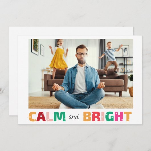 落ち着いた明るい家族おもしろい写真クリスマス シーズンカード (正面/裏面)