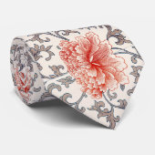 落ち着いた東洋花の柄 ネクタイ (ロール)