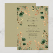 落ち着いた森の結婚式をイメージした Sage Green 招待状 (正面/裏面)