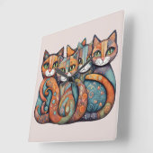 落ち着いた猫たち3時 スクエア壁時計 (傾斜)