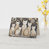 落ち着いた猫のグリーティングカード カード (黄色い花)