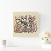 落ち着いた猫の時計 スクエア壁時計 (ホーム)