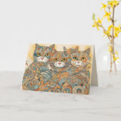 落ち着いた猫4グリーティングカード カード (黄色い花)