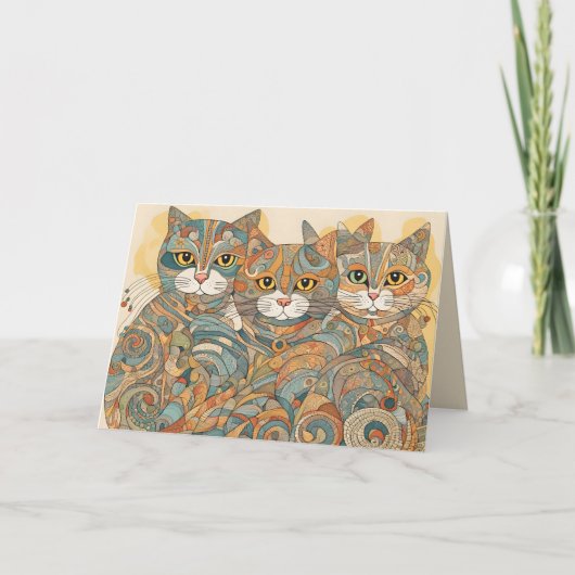 落ち着いた猫4グリーティングカード カード (正面)