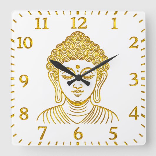 落ち着いた環境の中の金色の仏像 スクエア壁時計 (正面)