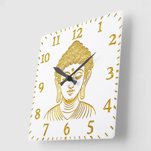 落ち着いた環境の中の金色の仏像 スクエア壁時計 (傾斜)