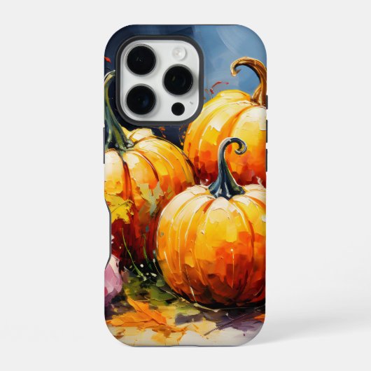 落ち着いた秋のカボチャと色とりどりの紅葉 iPhoneケース (裏面)