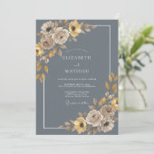 落ち着いた秋の結婚式のスレートブルー 招待状 (スタンド正面)