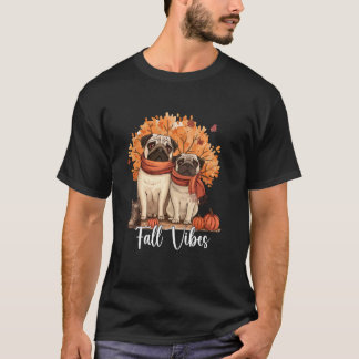 落ち着いた秋の雰囲気 パグ 愛好家 パンプキンパグ Tシャツ