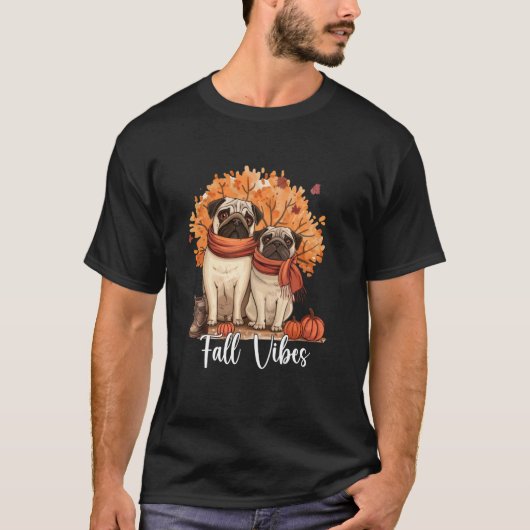 落ち着いた秋の雰囲気 パグ 愛好家 パンプキンパグ Tシャツ (正面)