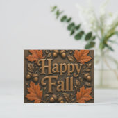 落ち着いた紅葉とどんぐりのRustic Happy Fall ポストカード (スタンド正面)