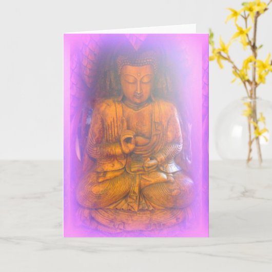 落ち着いた紫色のオーラの仏の挨拶状 カード (黄色い花)