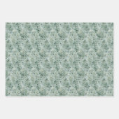 落ち着いた緑の上の穏やかなユーカリ枝パターン ラッピングペーパーシート (正面3)