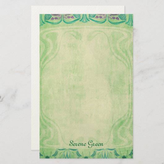 落ち着いた緑-アールヌーボーの文房具 便箋 (正面/裏面)