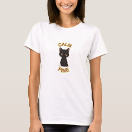 **落ち着いた美猫 - 黒と金のミニマルキャットアート** Tシャツ