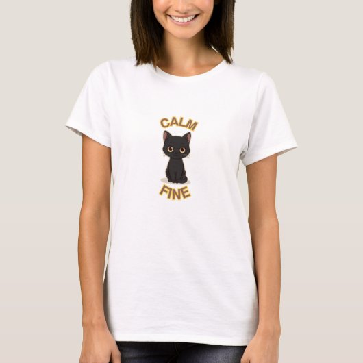 **落ち着いた美猫 - 黒と金のミニマルキャットアート** Tシャツ (正面)