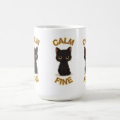 **落ち着いた美猫 - 黒と金のミニマル猫アート** コーヒーマグカップ (中央)