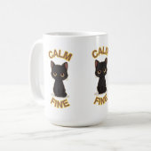 **落ち着いた美猫 - 黒と金のミニマル猫アート** コーヒーマグカップ (正面左)