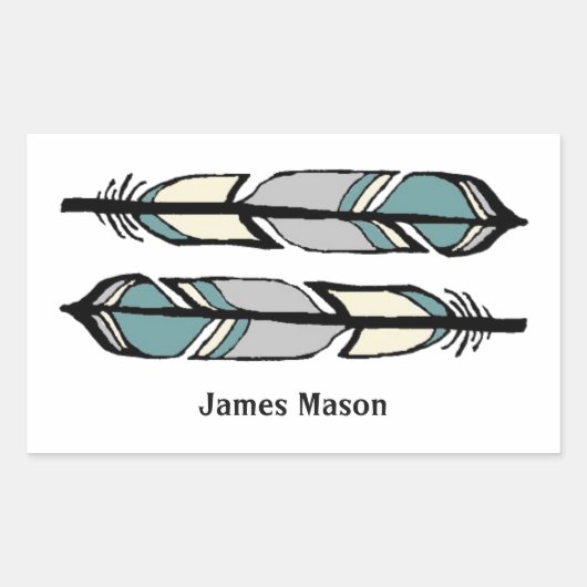 落ち着いた羽のステッカー 長方形シール (正面)