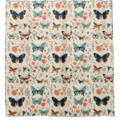 落ち着いた色の蝶 シャワーカーテン (正面)