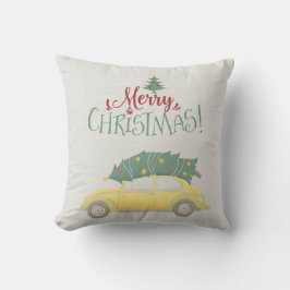 落ち着いた色合いのクリスマスカーとツリー クッション