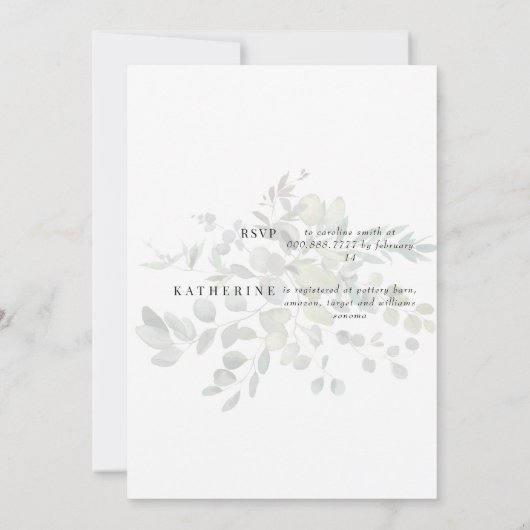 落ち着いた葉のクリーム色の結婚前お茶会招待状 招待状 (裏面)